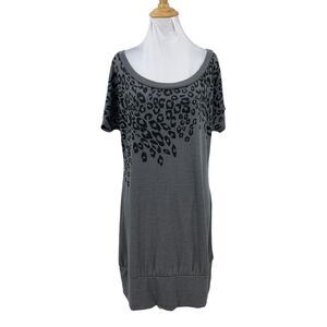 Love Delirious Los Angeles Tunic Plus 1X Gray Leopard Banded Hem T Shirt Dress